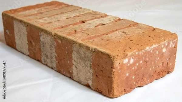 Fototapeta A closeup captures an artisanal brick with unique handformed characteristics featuring uneven edges and a mottled surface structure that celebrates its handcrafted origin and