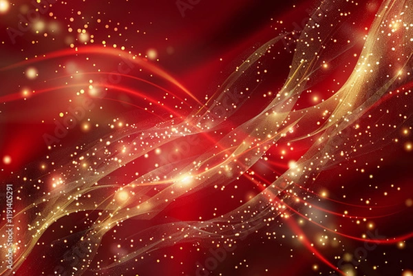 Obraz Abstract Red Background with Glowing Lights, Sparkles, and Digital Art for a Vibrant and Mystical Fantasy Design