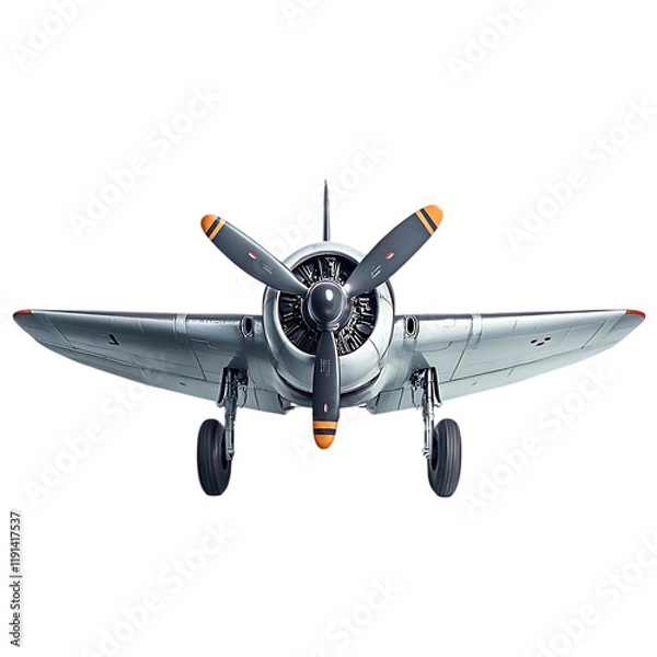 Fototapeta Vintage Propeller Airplane Front View Detailed Design Classic Aircraft sky old war art grey retro   
