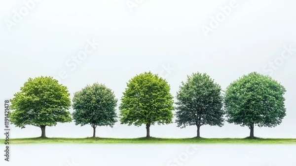 Fototapeta Five Trees in a Row: A Minimalist Nature Photograph
