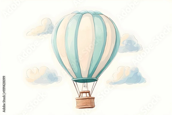 Fototapeta Colorful Hot Air Balloon Flying in a Clear Sky with Soft Clouds Above