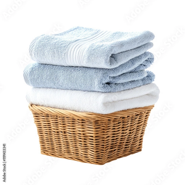 Obraz Soft Towels Stacked Neatly in a Woven Basket on a Transparent Background