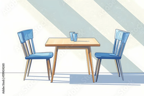 Fototapeta Modern Minimalist Dining Room Setup with Light Tones and Geometric Shadows