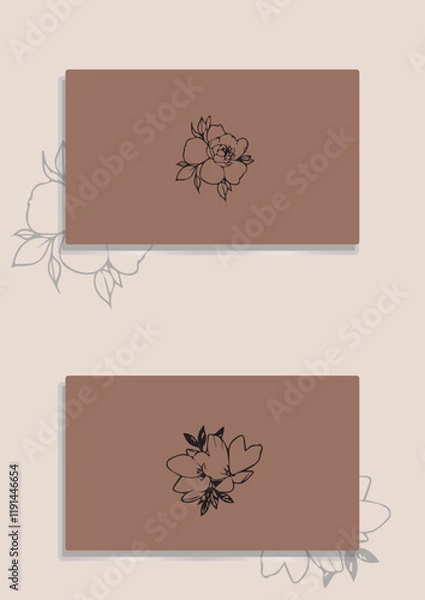 Fototapeta Flowers drawn by hand line, logo for design, on white background, Mocha Mousse colors - Pantone colors of 2025
