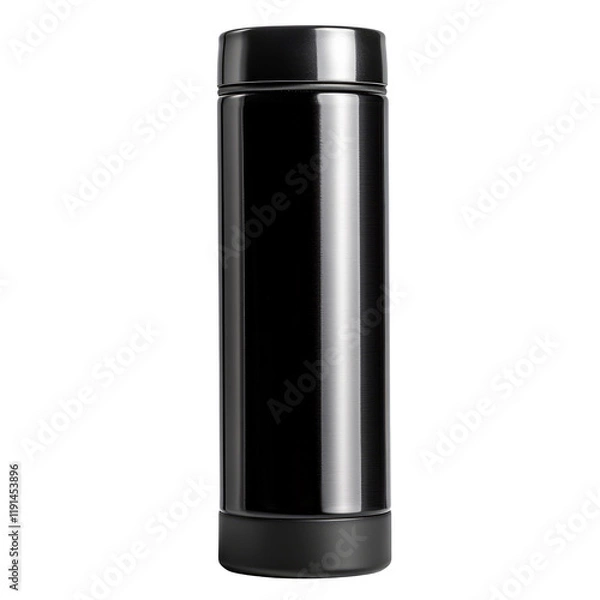 Obraz Black Stainless Steel Thermos Bottle Isolated on Transparent Background