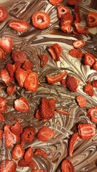 Obraz weiße und braune Schokolade mit roten Erdbeeren 