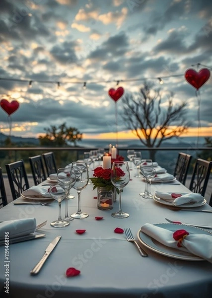 Fototapeta Festive table place setting for valentines day dinner valentines love heart valentine vector romantic day holiday