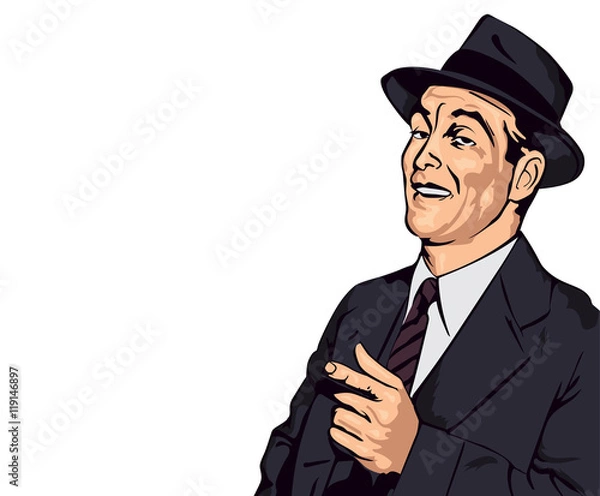 Fototapeta Retro man have fun and point the finger, vector image
