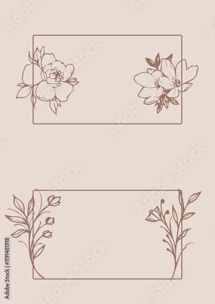 Fototapeta Flowers drawn by hand line, logo for design, on white background, Mocha Mousse colors - Pantone colors of 2025
