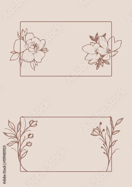 Fototapeta Flowers drawn by hand line, logo for design, on white background, Mocha Mousse colors - Pantone colors of 2025
