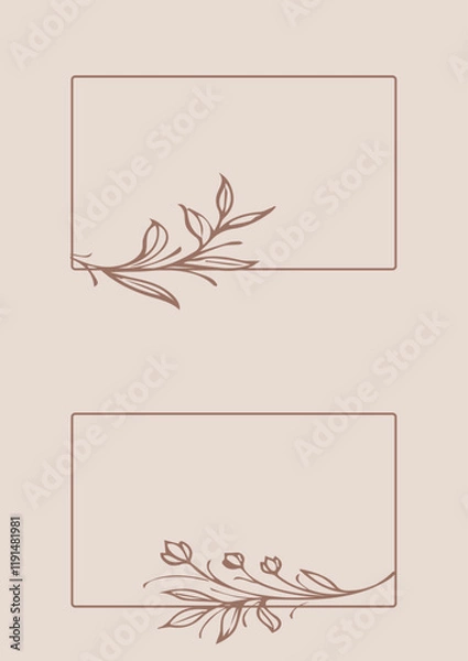 Fototapeta Flowers drawn by hand line, logo for design, on white background, Mocha Mousse colors - Pantone colors of 2025
