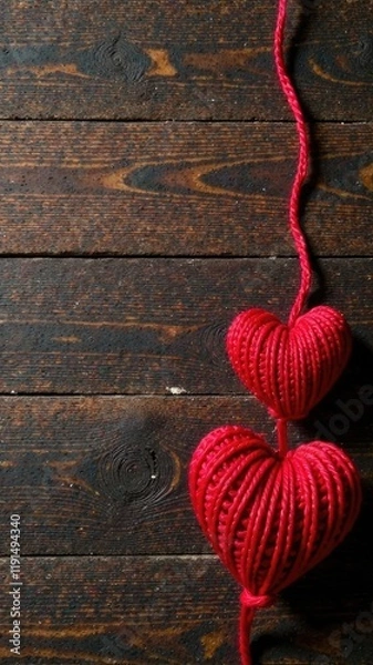 Fototapeta Wooden background with red hearts for valentine's day. Place for text, banner for website.