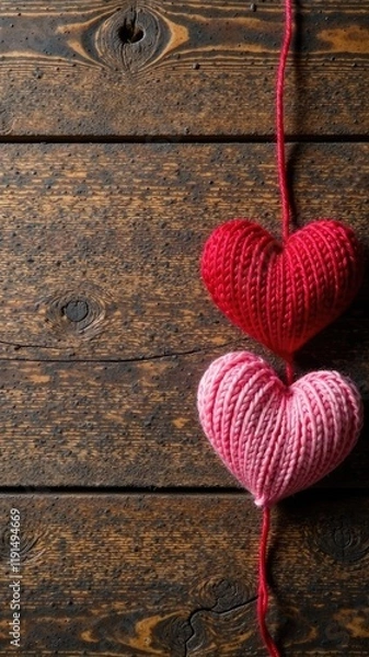 Fototapeta Wooden background with hearts for valentine's day, place for text, banner for website