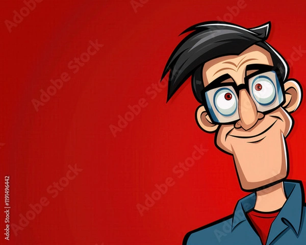 Fototapeta Cartoon Character Illustration with Glasses on Red Background for Creative Design Projects