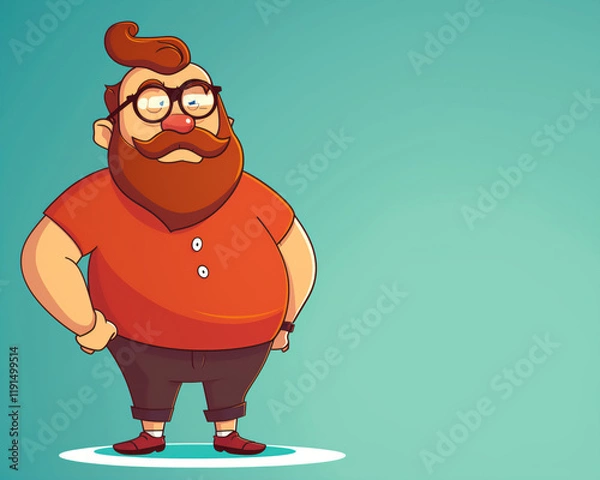 Fototapeta Quirky Cartoon Hipster Illustration with Glasses and Beard on Teal Background, Perfect for Fun Character Design and Graphic Resources