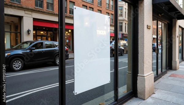 Fototapeta Outdoor Flyer Display Mockup on a Storefront Window with City Street View