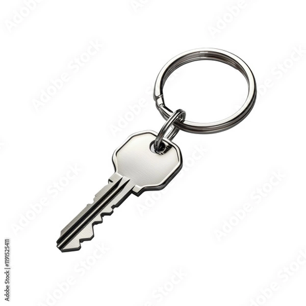 Fototapeta Metal Key on Keyring Isolated on White Background Isolated on transparent background