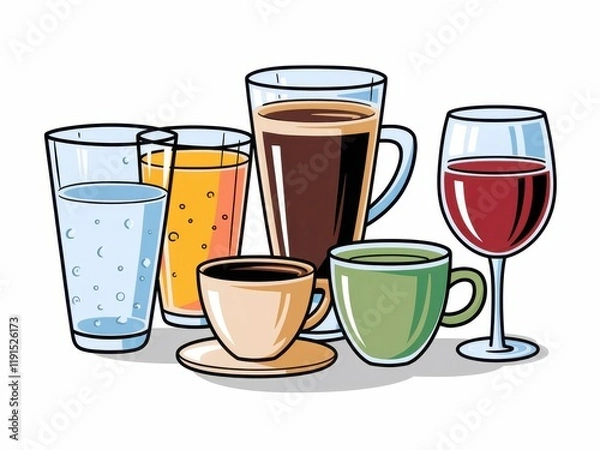 Fototapeta Assorted Beverages in Various Glasses and Cups