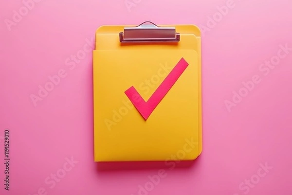Fototapeta Clipboard showing check mark symbol on pink background