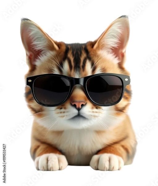 Fototapeta Cool Cat in Sunglasses on Transparent Background, Perfect for Fun and Stylish Design Overlays