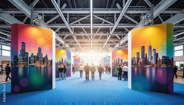 Fototapeta Colorful trade show banners in convention center, vibrant presentation