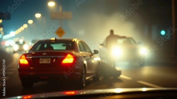 Fototapeta Drive carefully typography on car accident background