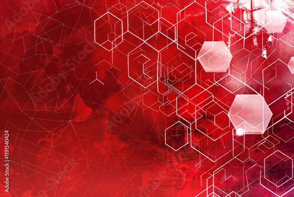 Fototapeta Abstract Red Background with Soccer Balls and Hexagonal Shapes for a Modern Sports Design
