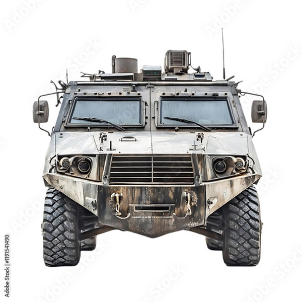 Fototapeta Military Armored Vehicle Front View Tough Strong Powerful Security Transport war army grey duty     