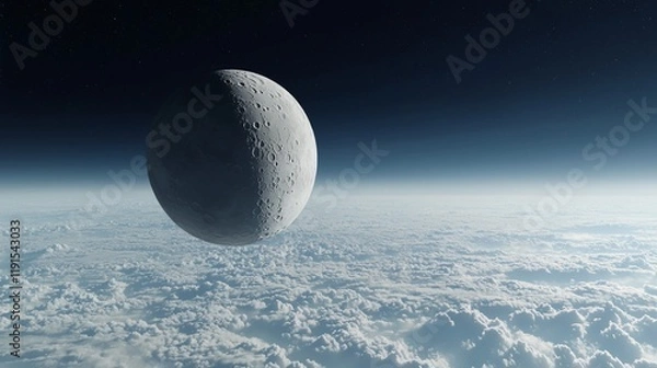 Obraz Moon above cloudy planet.