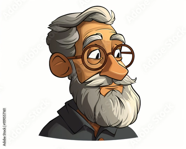 Fototapeta Cartoon Style Illustration of an Elderly Man with Glasses and Beard, Perfect for Character Design and Digital Art Projects