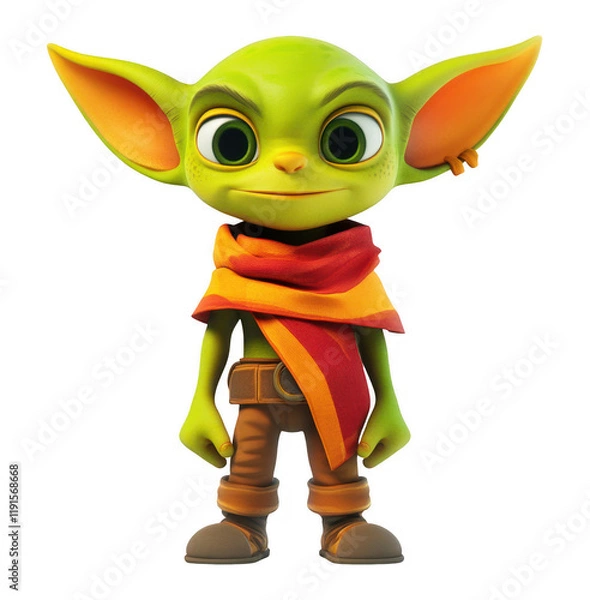 Fototapeta Colorful Fantasy Character Illustration with Large Ears and Bright Scarf on Transparent Background Perfect for Design Overlays