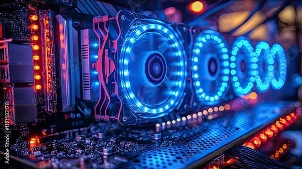 Fototapeta Illuminated Computer Components Showcase Advanced Cooling System