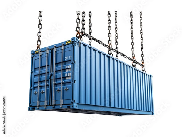 Obraz Blue Shipping Container Being Lifted by Cranes Isolated on transparent background
