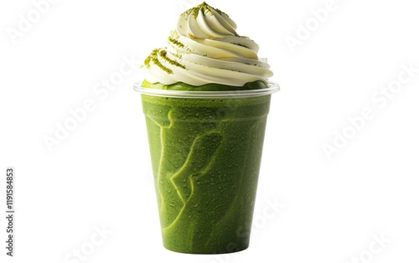 Obraz Refreshing Green Matcha Drink with Creamy Topping Isolated on transparent background