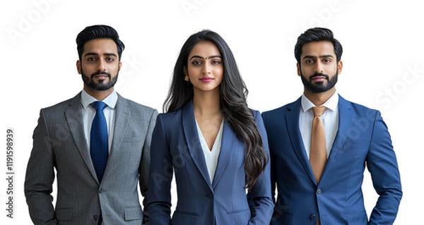 Fototapeta Young Indian business professionals posing in a mix of formal and traditional attire, blending modern professionalism with cultural heritage. Concept of Young and confident Indian talent 