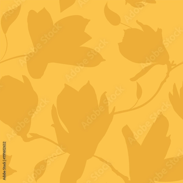 Fototapeta WebMonochromatic Yellow Magnolia Silhouette Pattern with Subtle Floral Design
