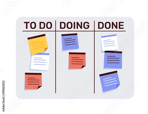 Fototapeta Task management, kanban board for planning and tracking work process. Doing, done, columns with notes for business