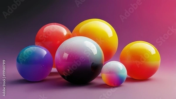 Obraz Cluster of abstract spheres and solids, gold, white and black, 3d render