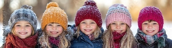 Fototapeta Two Siblings Hugging in Winter Nature | Two Brothers Standing in Cold Winter Snowing