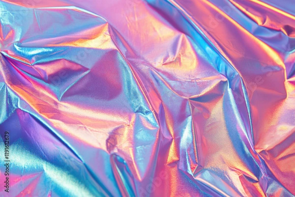 Obraz Vibrant Iridescent Holographic Foil Paper Texture with Pink and Blue Highlights