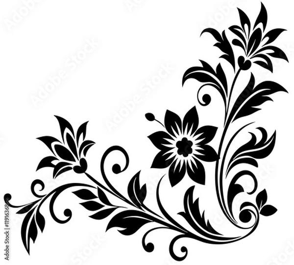 Fototapeta  floral design, stylized flower design with leaf and decorative accents. abstract floral ornament, corner, petal patterns, ideal for use in decorative prints, wallpaper, mandala, digital art, template