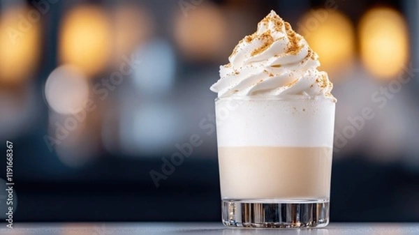 Fototapeta Creamy caramel beverage topped with whipped cream and sprinkles
