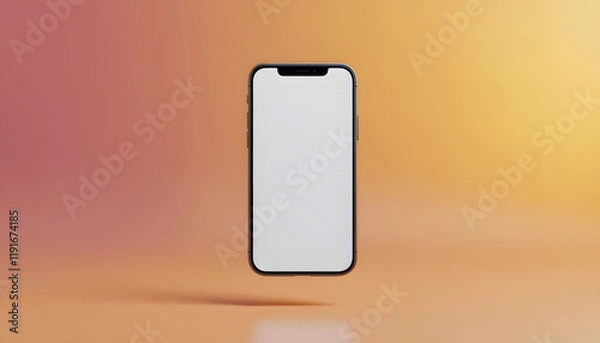 Fototapeta Floating smartphone with blank screen on gradient background.