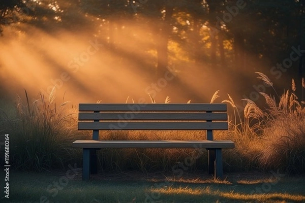 Fototapeta bench at sunset in front of tall grasses in pantone 2025 color of the year mocha mousse