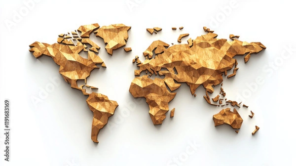 Obraz Stylized world map made of wooden polygons, which is interesting due to its unique geometric design and artistic representation of the continents
