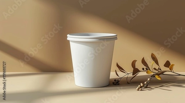 Fototapeta White paper coffee cup with shadow from the window