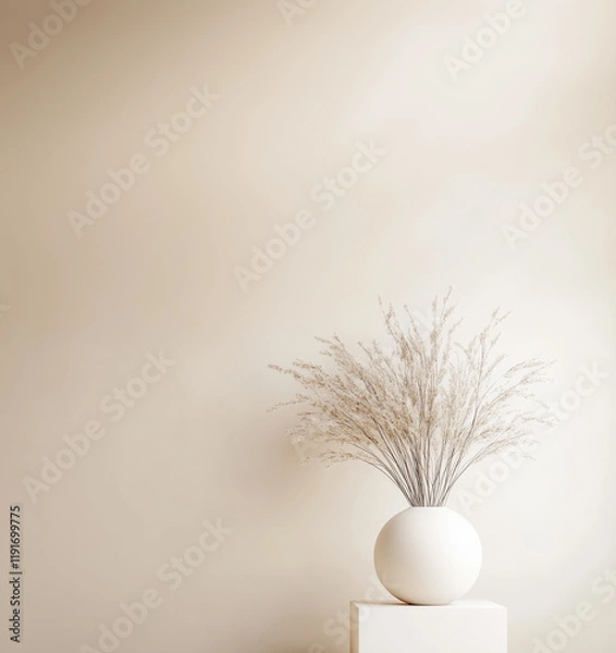 Fototapeta Minimalist Round Vase with Dried Grass Arrangement
