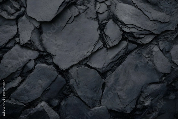 Fototapeta Dark slate stone wall texture creates a dramatic and textured background with rugged, natural beauty.