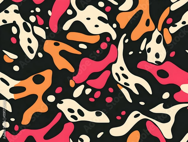 Fototapeta Abstract Background with Colorful Organic Shapes and Dots on Dark Canvas Creates Dynamic Visual Design.