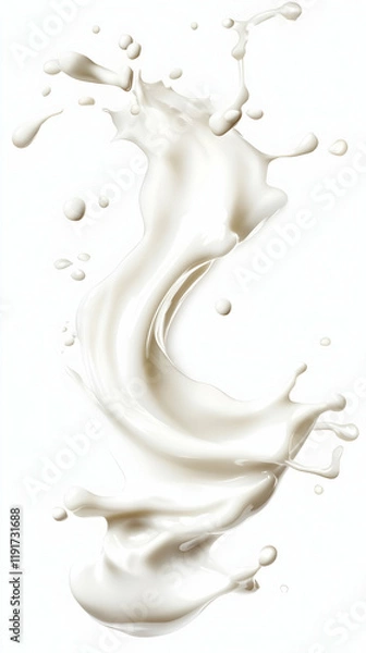 Obraz White Liquid Splashing Dynamically with Droplets on a White Background